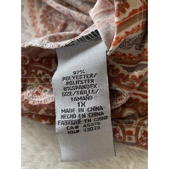 Suzy Shier + Paisley Wrap Dress 1X True Wrap Boho Rust Brown Midi Stretch - Picture 7 of 9